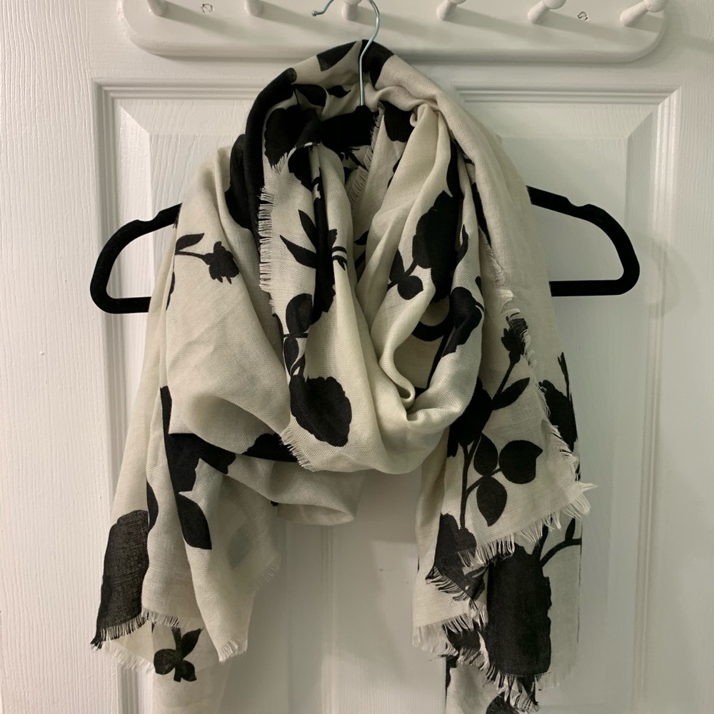 Off white with black floral pattern scarf